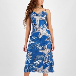 GUESS Akilina Phantom Floral Slip Midi Dress Blue Sleeveless S NWT